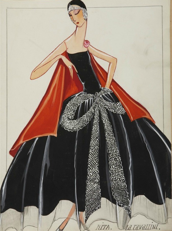 Jeanne Lanvin, bozzetto per abito "La Cavallini", 1925