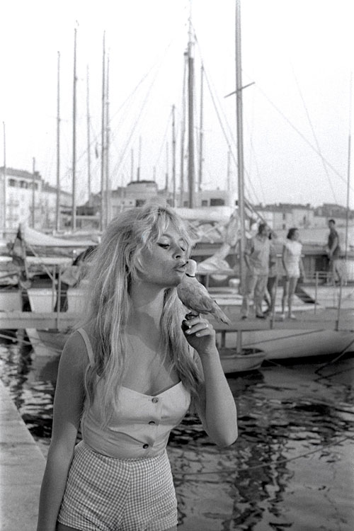 Brigitte Bardot al porto di St. Tropez con top e shorts stampa Vichy, estate 1958